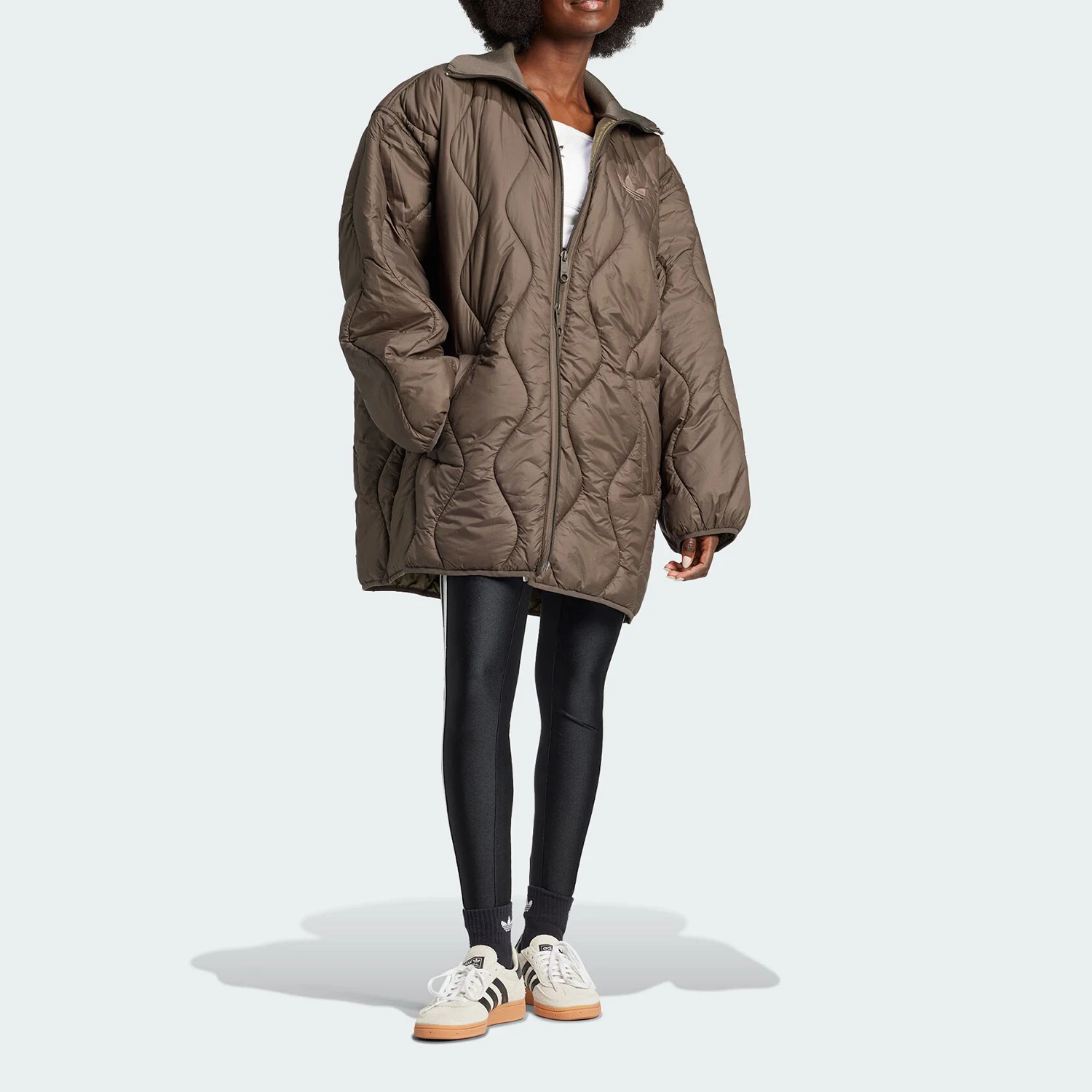 Adidas genuine clover women's retro mid to long warm cotton jacket IW5863