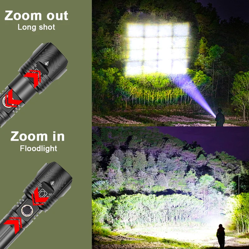 10000M XHP999 Powerful LED Flashlight XHP50.2 High Power Torch Light Rechargeable Tactical Outdoor Lights 18650 USB Camping Lamp