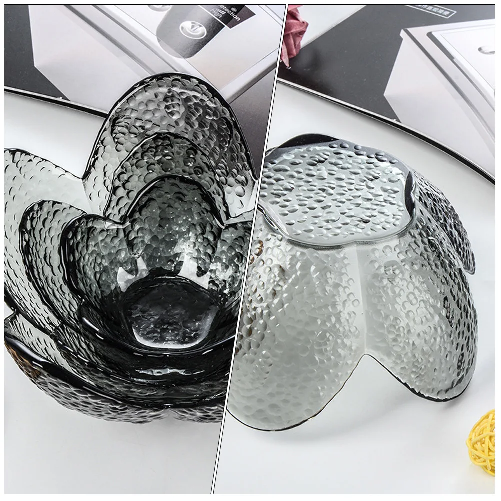 

Large Glass Serving Bowl Hammer Texture Japanese Aesthetic Five-Petal Shape Dishwasher Safe Salad Fruit Dessert Container Modern