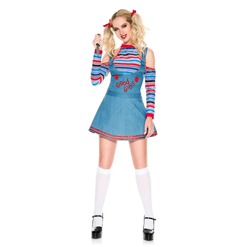 

Halloween Movie Child's Play Cosplay Costumes Horror Ghost Doll Clown Costume Party Role Play Suit Bride of Clown Dress Suit