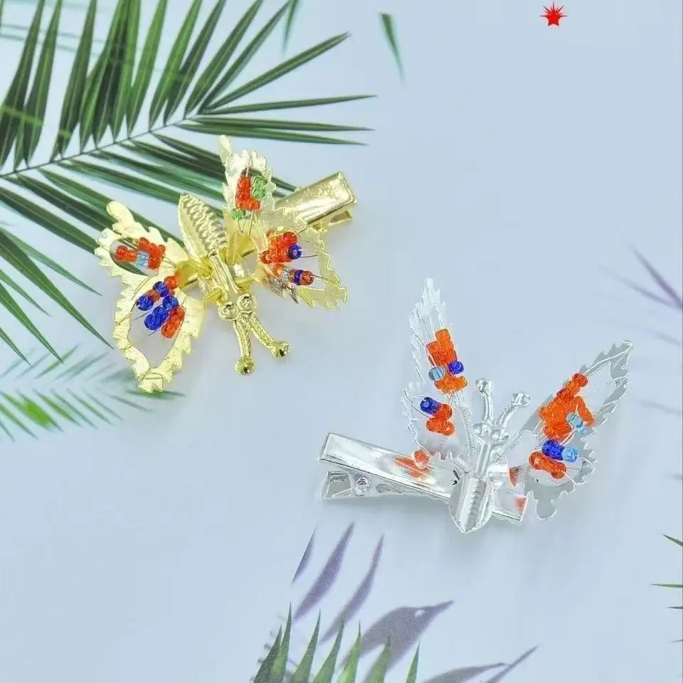 Shaking Wing Butterfly Hair Barrettes, Color Beaded Butterfly Hair Clip, Fashion Ornament for Women Girls