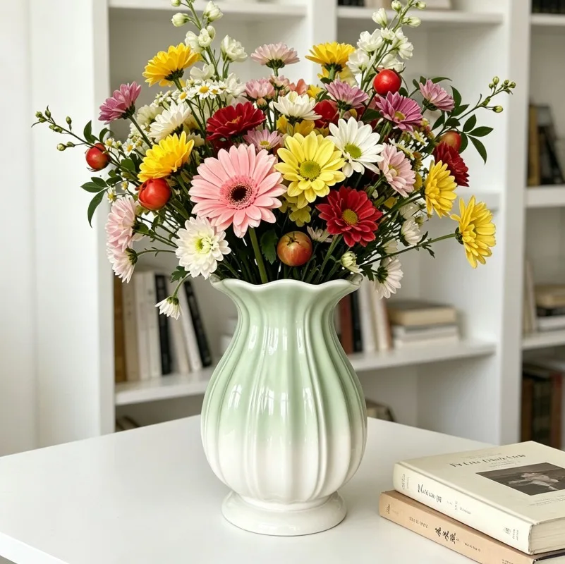Keramikvase für Wohnzimmer, Hochwertige Blumenvase, Farbverlauf Modern Einfache Heimdekoration