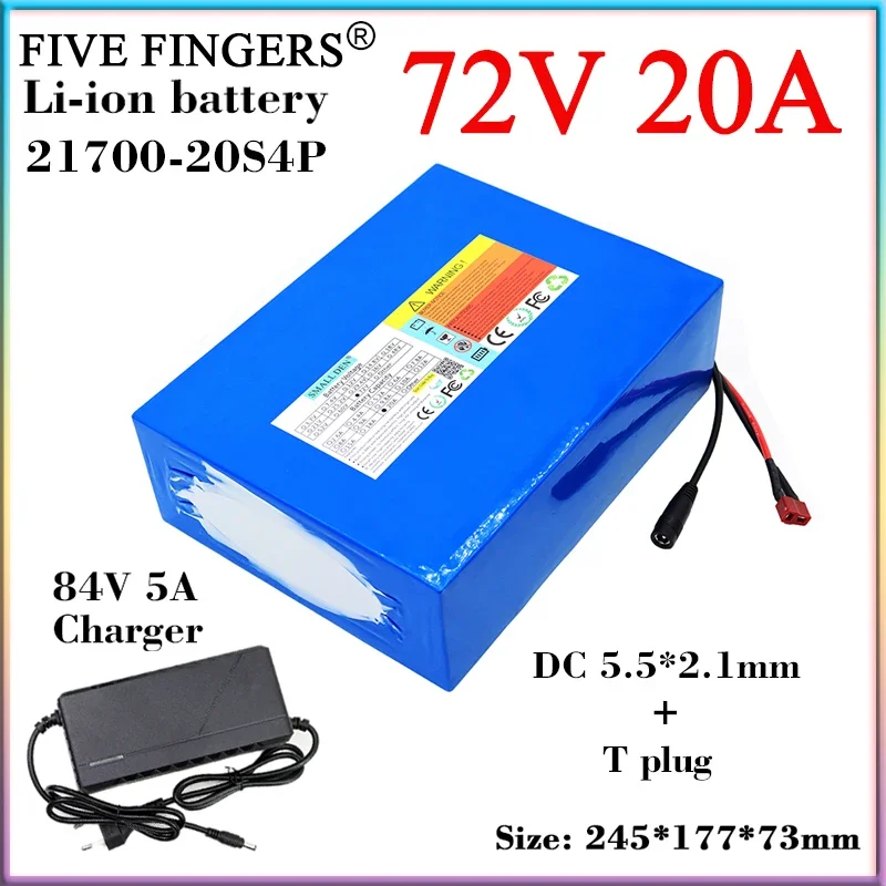 72V 20Ah 21700 Lithium Battery Pack Rechargeable 20S4P 3000W High Power For 84V E-two wheelers Scooter Motorcycle+84V 5A Charger