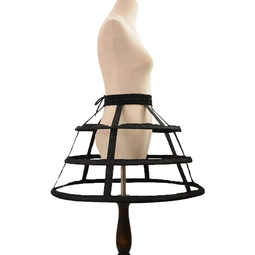 Women Black 3 Hoops Waistband Hollow Cage Skirt Petticoats Underskirt Crinoline for Evening Party Wedding image 3