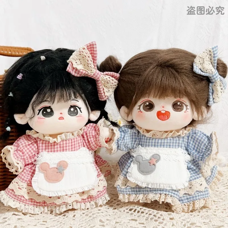 Limited Handmade 20cm Cute Peach Dress Denim Sweetheart Suit Maid Dress Plush Dolls Outfit Toys Doll\'s Accessories Cos Suit