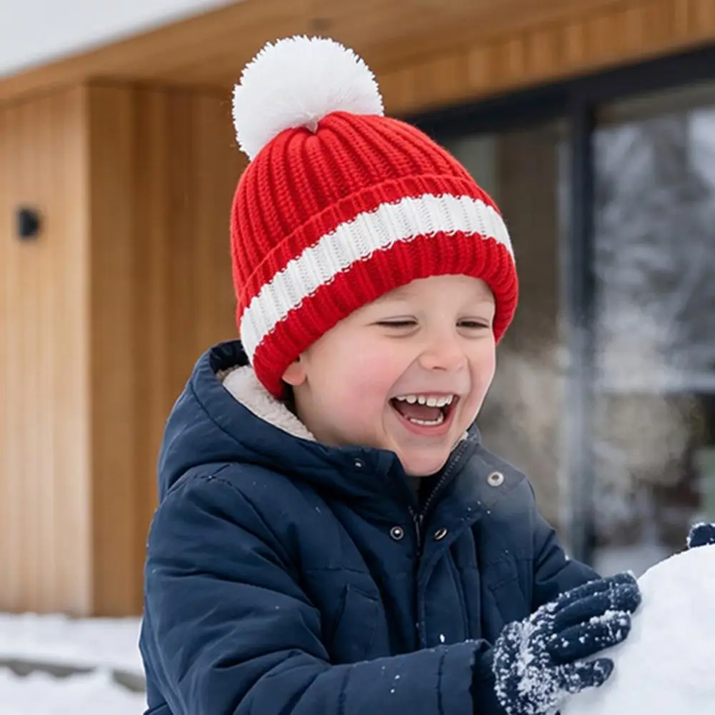 Toddler Warm Hat with Pompom Kids Christmas Pompom Hat Toddler Knitted Winter Hat Warm Brimless Knit for Boys Girls for Babies