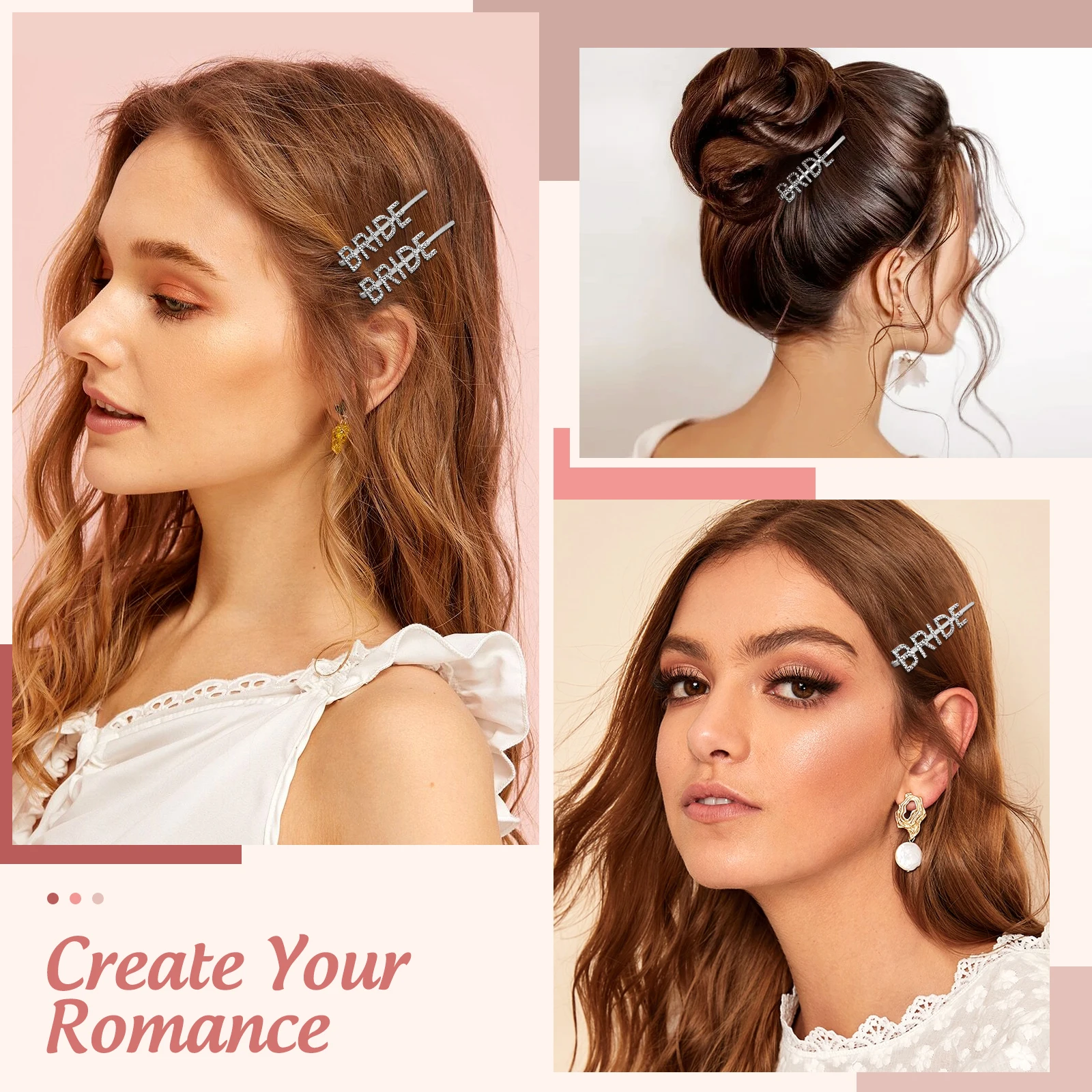 

2Pcs Clips Rhinestone Bride Accessories Wedding Hair Piece Stylish Bridal Long Short Curly Straight Hair