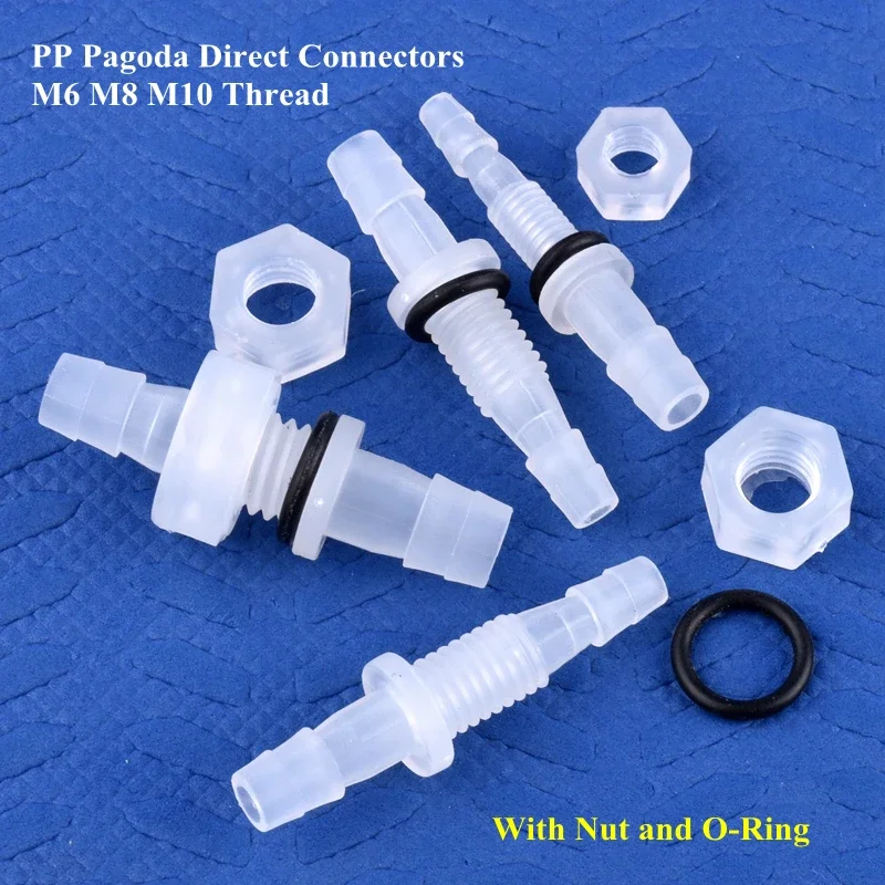 5/20Pcs M6~M10 To 3~8mm PP Pagoda Direct Connectors Hex Nut ​O-Ring Aquarium Tank Air Pump Adapter Garden Irrigation Hose Joint