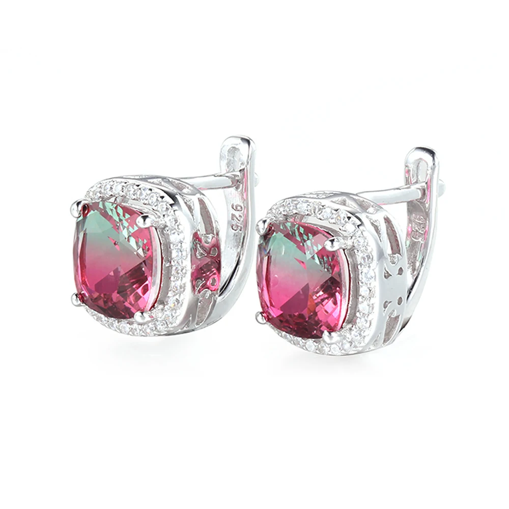 

TKJ 925 Sterling Silver Stud Earrings Cubic Zirconia Tourmaline Stone Earrings for Women Girls Party Anniversary Wedding Jewelry