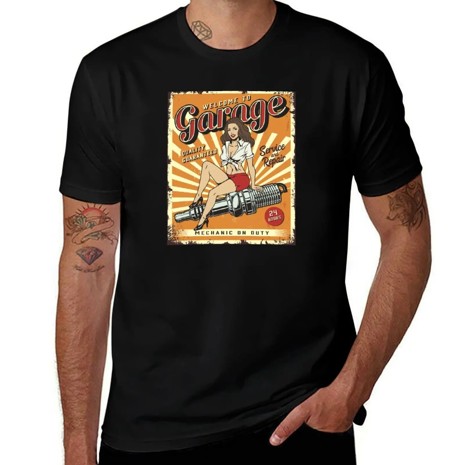 

Vintage Garage Pinup Girl T-Shirt man t shirt shirts graphic aesthetic clothes heavyweights t shirts for men graphic