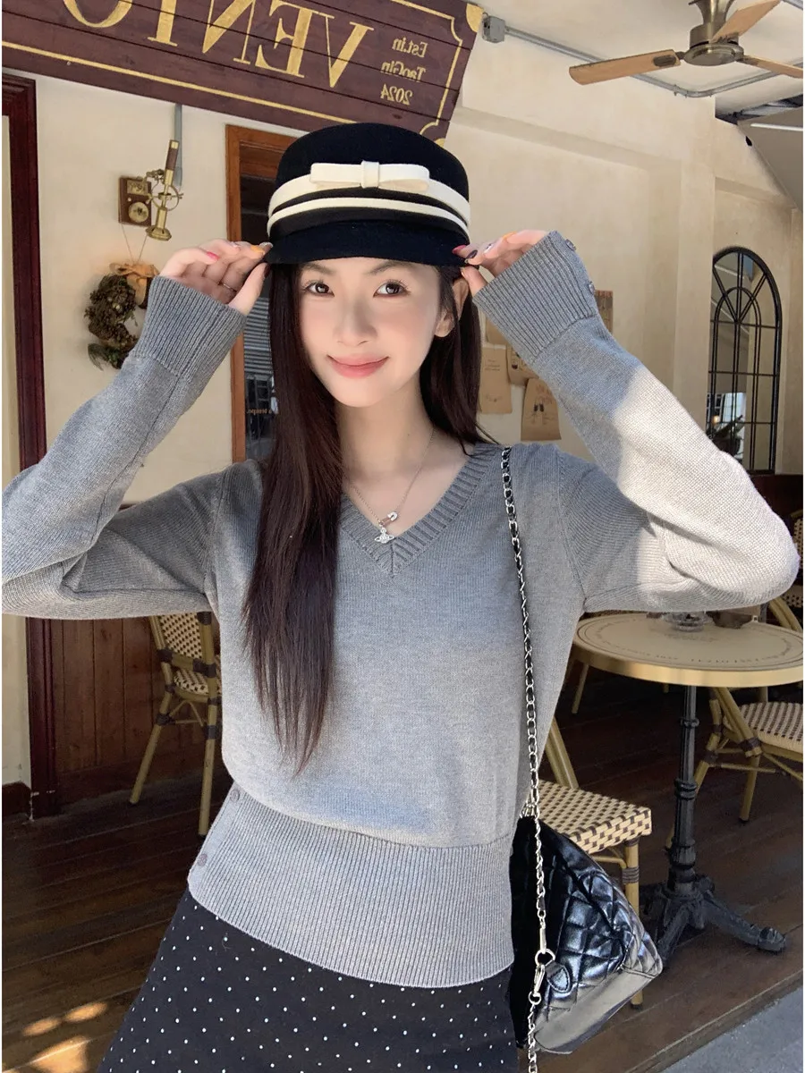 

ay V-Ne Knitwear Loose Fitting Waist-Cinching Autumn Winter plus Size Soft Cozy Overhead Base Layer Top for Women