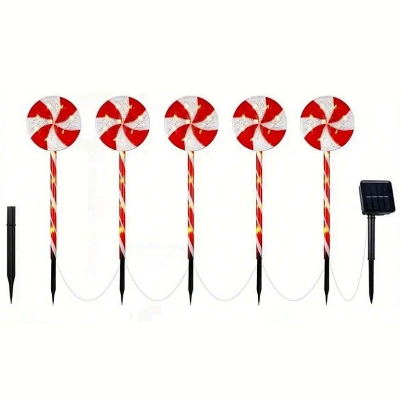 5PC/Set Solar Powered Christmas Windmill Lollipop Stake Lamp,8 Mode LED Lights,Suitable for Outdoor Festive Christmas Decoration