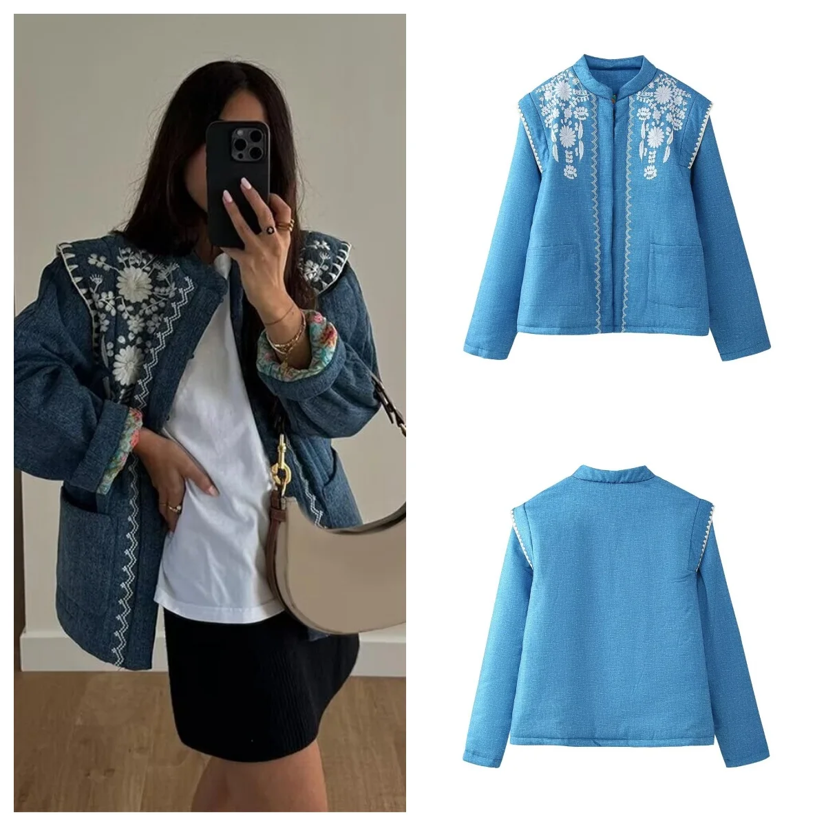 

New autumn and winter fashion all-match printed stand-up collar commuter cotton jacket for women trendy hot-selling cotton coat