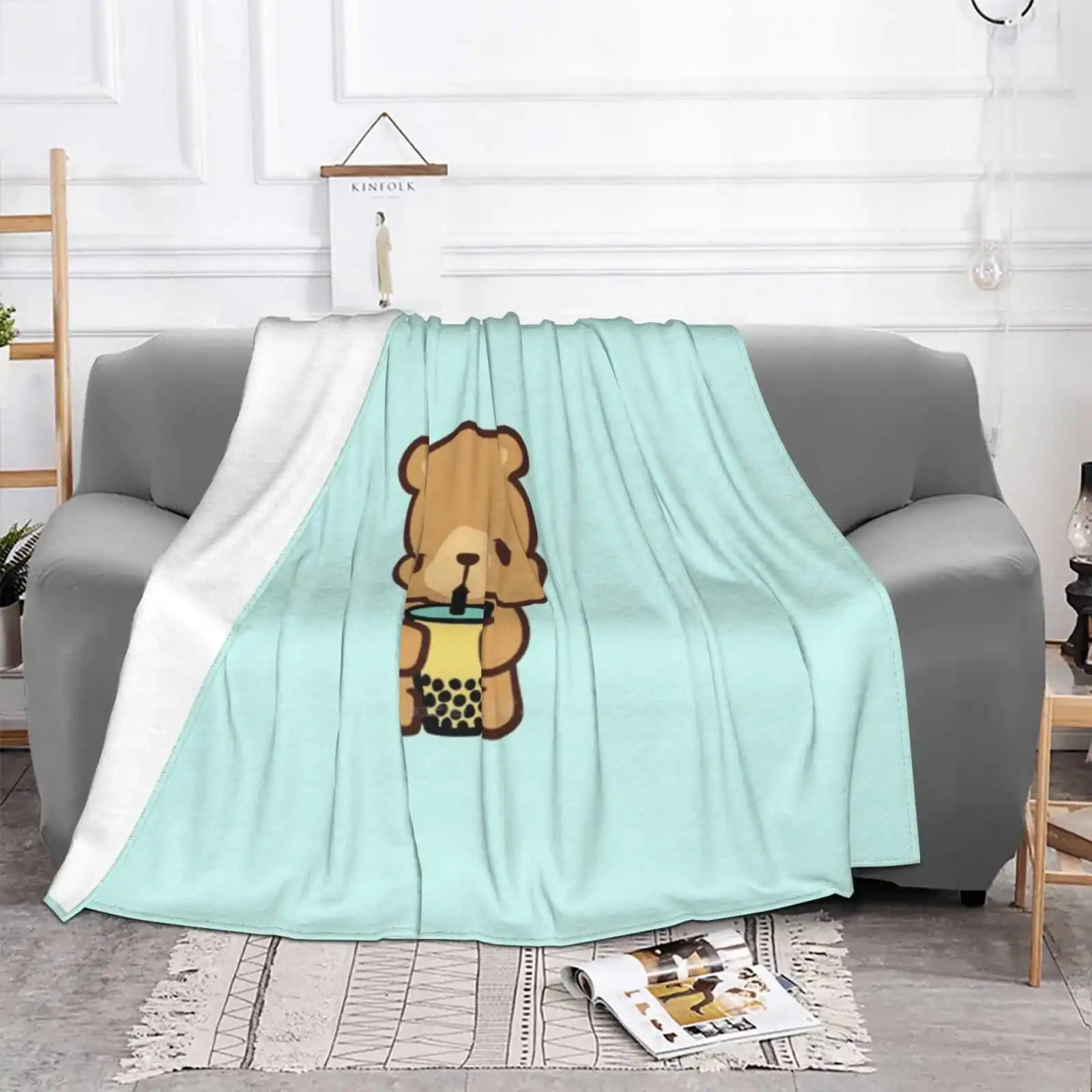 Boba Bear Trend Style Funny Fashion Soft Throw Blanket Boba Tea Funny Bubble Tea Yellow Silly Cool Japanese Brown Bear Animal