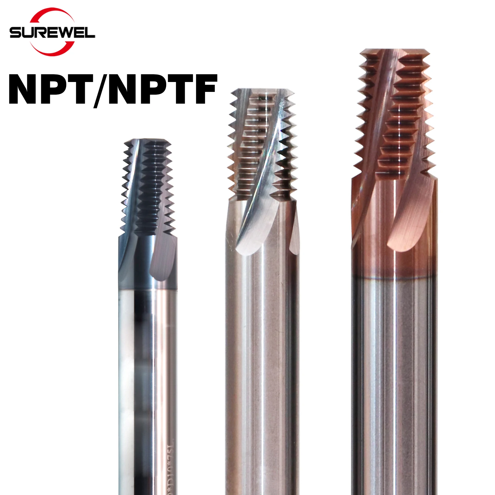 

SUREWEL CNC Machine Solid Carbide American Pipe Full Thread Milling Cutter NPT NPTF 1/16 1/8 1/4 3/8 1/2 3/4 1'' 2'' Mill Mills