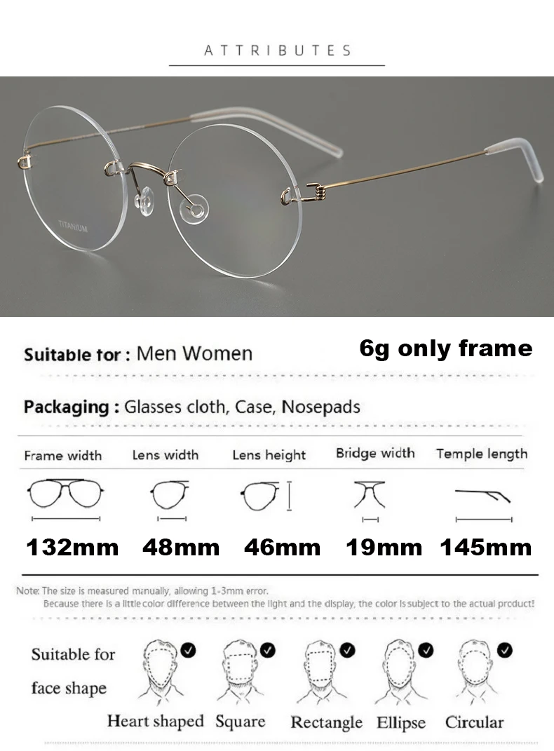 2025 Denmark Brand Fashion Round Rimless Glasses Frame Men Women Pure Titanium Ultralight 6g Eyeglassess Retro Eyewear Classic