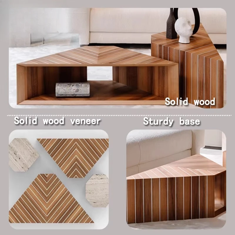 طاولة قهوة خشبية مثلثة بسيطة وحديثة مصممة لطاولة مركزية إبداعية بحجم غرفة المعيشة ديكور فيلا مستطيلة للمنزل #2