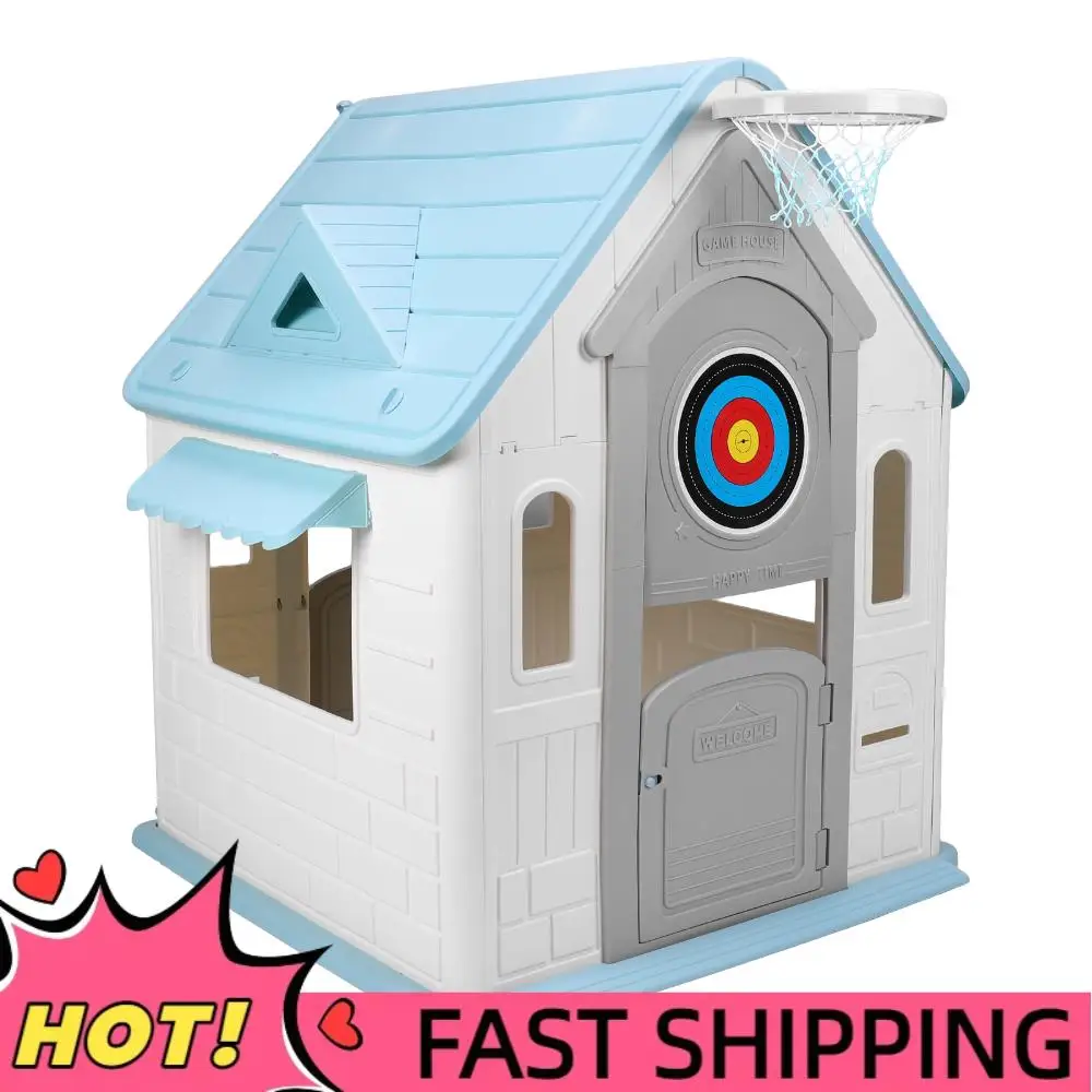 

Indoor/Outdoor Playset with Basketball Hoop Dartboard Garden Games Cottage Outdoor Playhouse for 2-5 Years