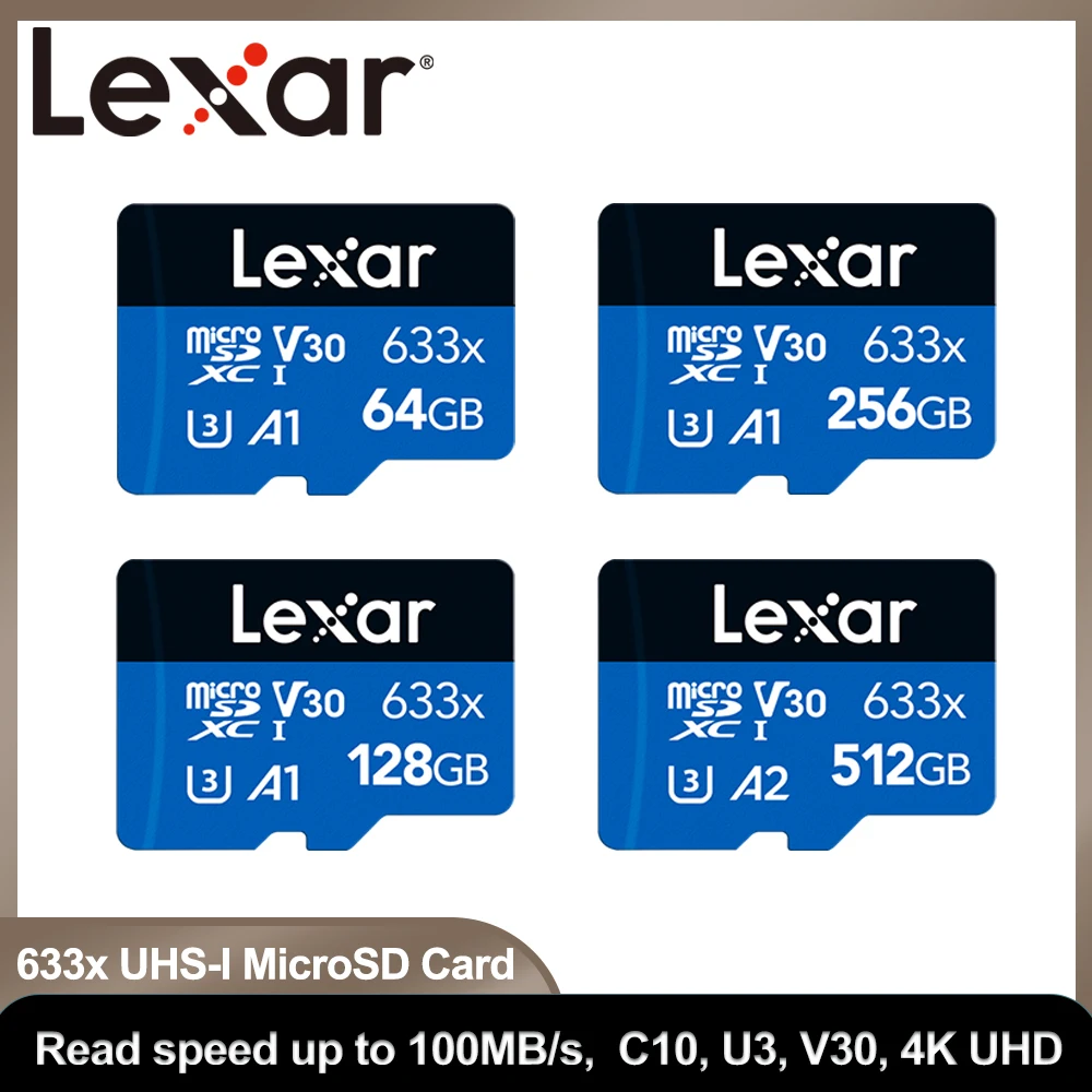 Lexar 633x Micro SD Card 64GB 128GB 256GB 512GB Memory Card U3 C10 4K UHD UHS-I MicroSD Trans Flash Card for Dashcam Phone Drone