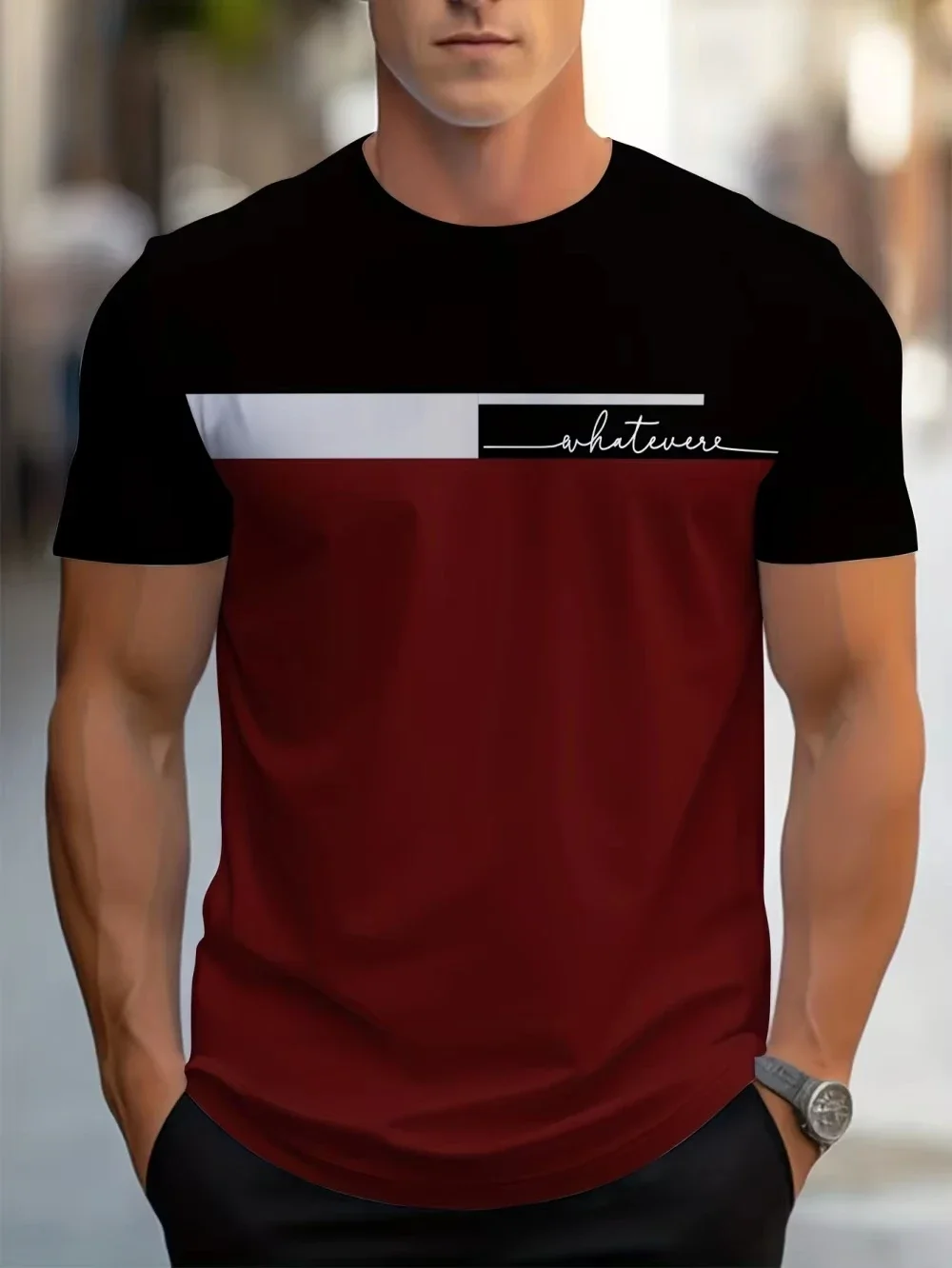 European and American Men's Summer Personalized Striped Letter Print Soft and Breathable Round Neck T-Shirt Outdoor Casual Top