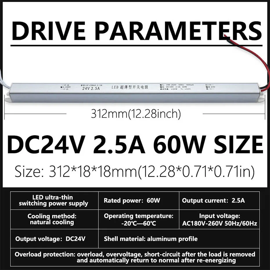 DC12V/24V Ultradünnes Schaltnetzteil 12W 24W 36W 60W 72W AC220V Beleuchtungstransformator 1A 1,5A 2A 2,5A 3A 5A 6A LED-Treiber – Detail 8