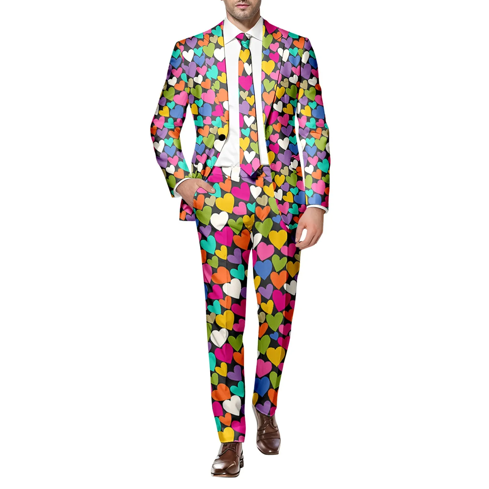 Valentine\'S-Day Suit Set Men\'S Two-Piece Dress-Pants Suit-Jacket Gift Core-Graphic Blazers Party Lover Slim Terno Masculino