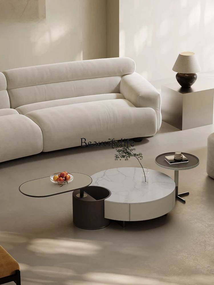 Minimalist Designer Multi-Functional Adjustable Rotating Saddle Leather Coffee Table Living Room Size Combination