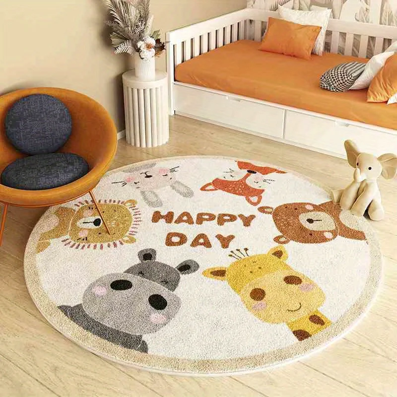 Adorable Plush Polyester Cartoon Animal Round Rug Mat Kids Children Area Carpet Nursery Decor Happy Gift for Baby Room