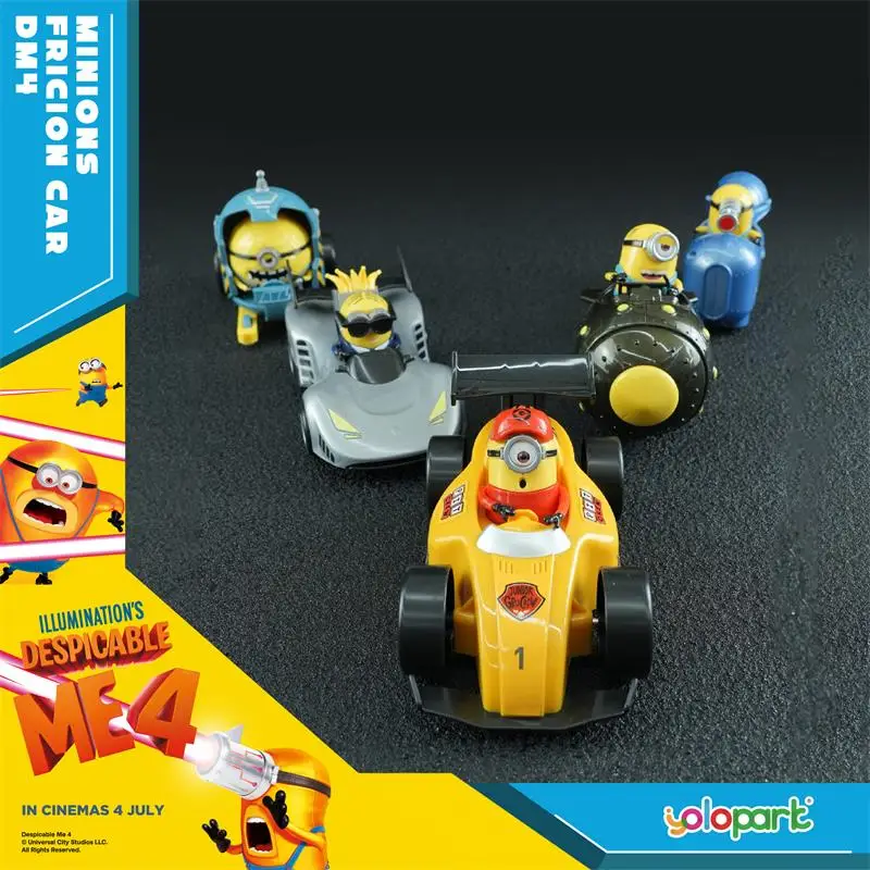 Despicable Me 4 Minions Action Figure para Crianças, Modelo Genuíno de PVC, Brinquedo Colecionável, Brinquedo Inercial Quente Do Carro, Presentes de