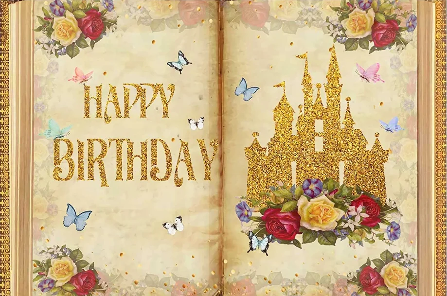 Fairy Tale Books Backdrop for Birthday Vinyl Old Opening Book Castle Red Roses Photography Background Photo Shoot Prop