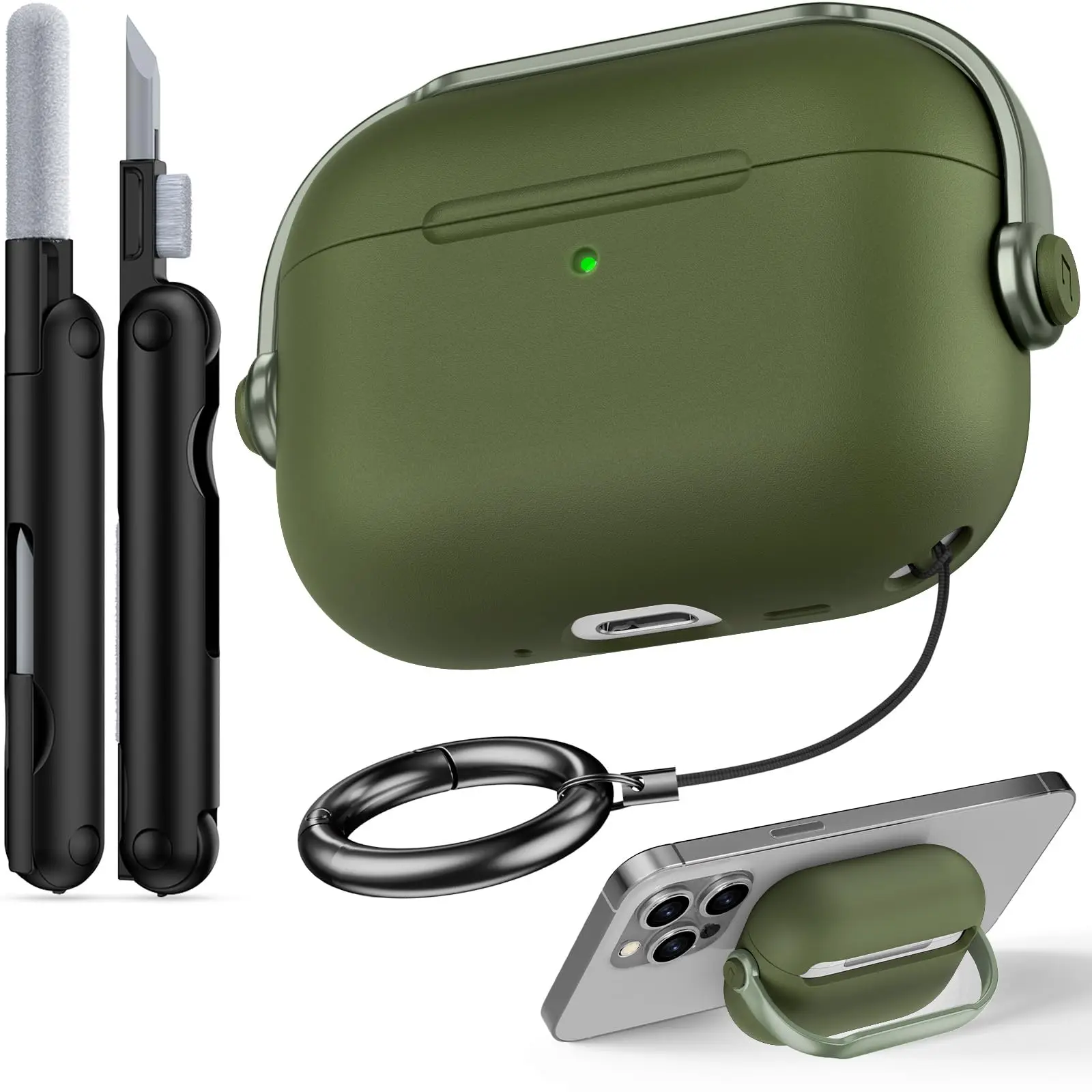 لهاتف Apple Airpod Pro 3 (2025) مع حامل هاتف ومجموعة أدوات تنظيف، حماية من السقوط للرجال والنساء حافظات Air pods Pro3 مع سلسلة مفاتيح