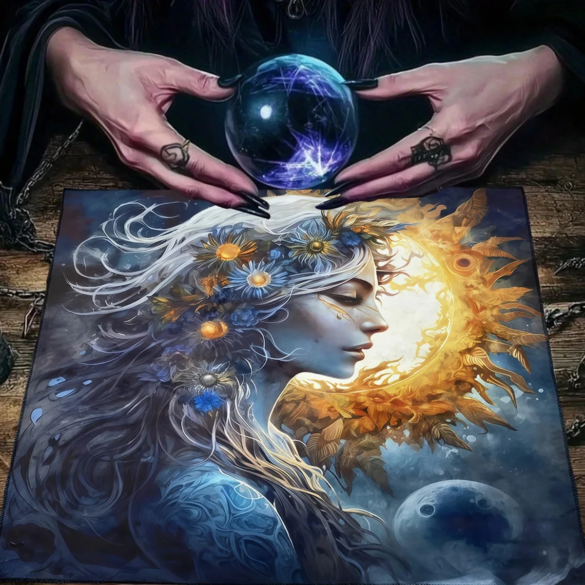Mysterious Goddess Moon Phase Tarot Tablecloth Divination Meditation Witchcraft Tablecloth Multi-Scene Spiritual Decoration