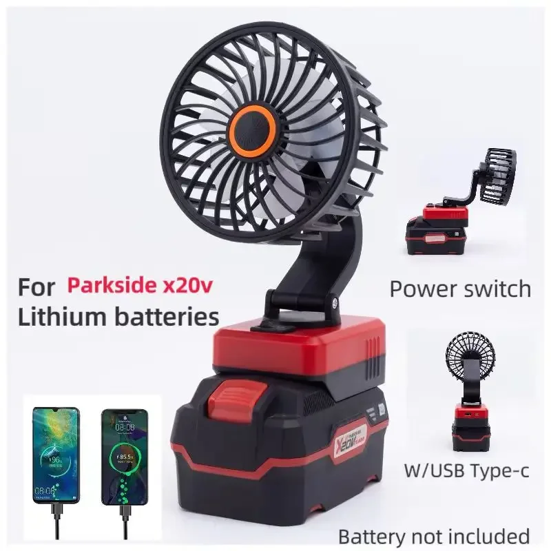 

For Parkside X20V Lithium-ion Battery Cordless Portable Rechargeable Fan Powered Fan w/ USB+C Type (Battery Not Included)