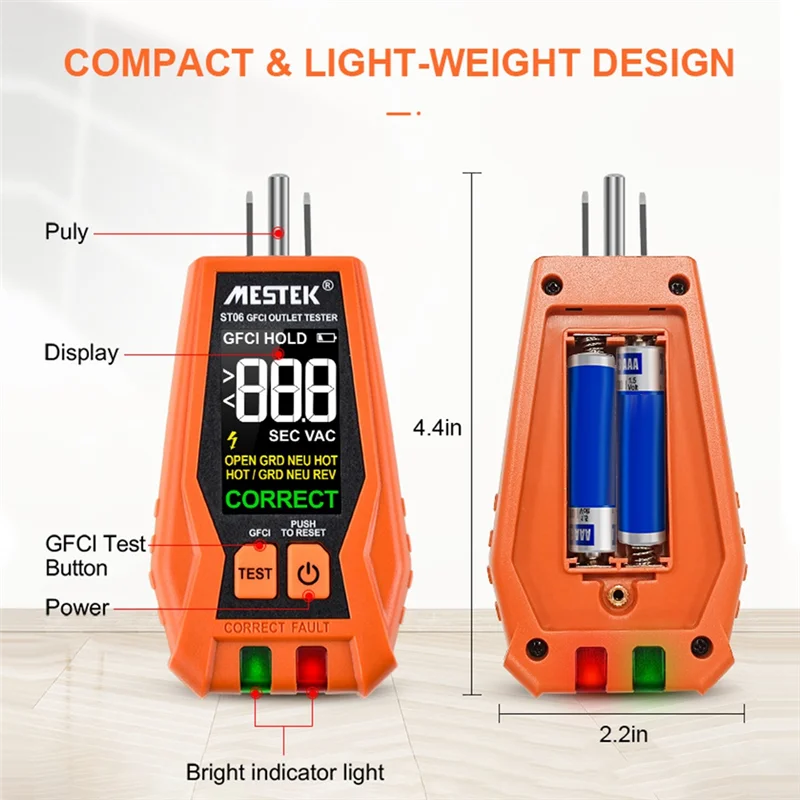 Penguji Stopkontak MESTEK Tren 2025 dengan GFCI - Penguji Wadah Listrik dengan Tampilan Digital LCD, Pemeriksa Soket Stopkontak Steker AS