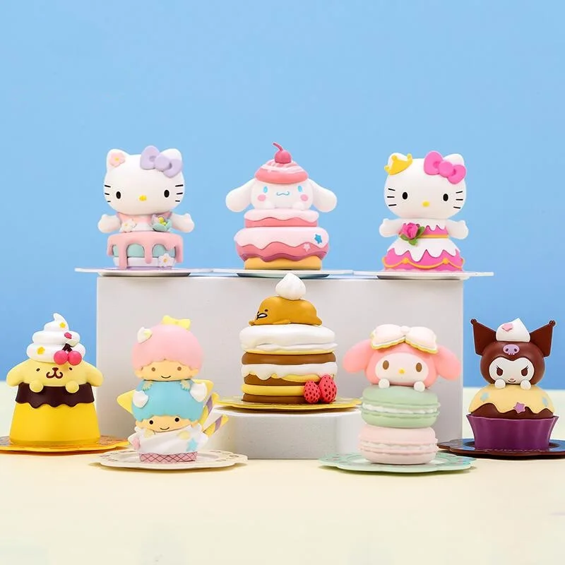 Sanrio Animation Character Peripheral Dessert Party Series Figures Melody Kuromi Macaron Cake Model Desktop Decoration Toy