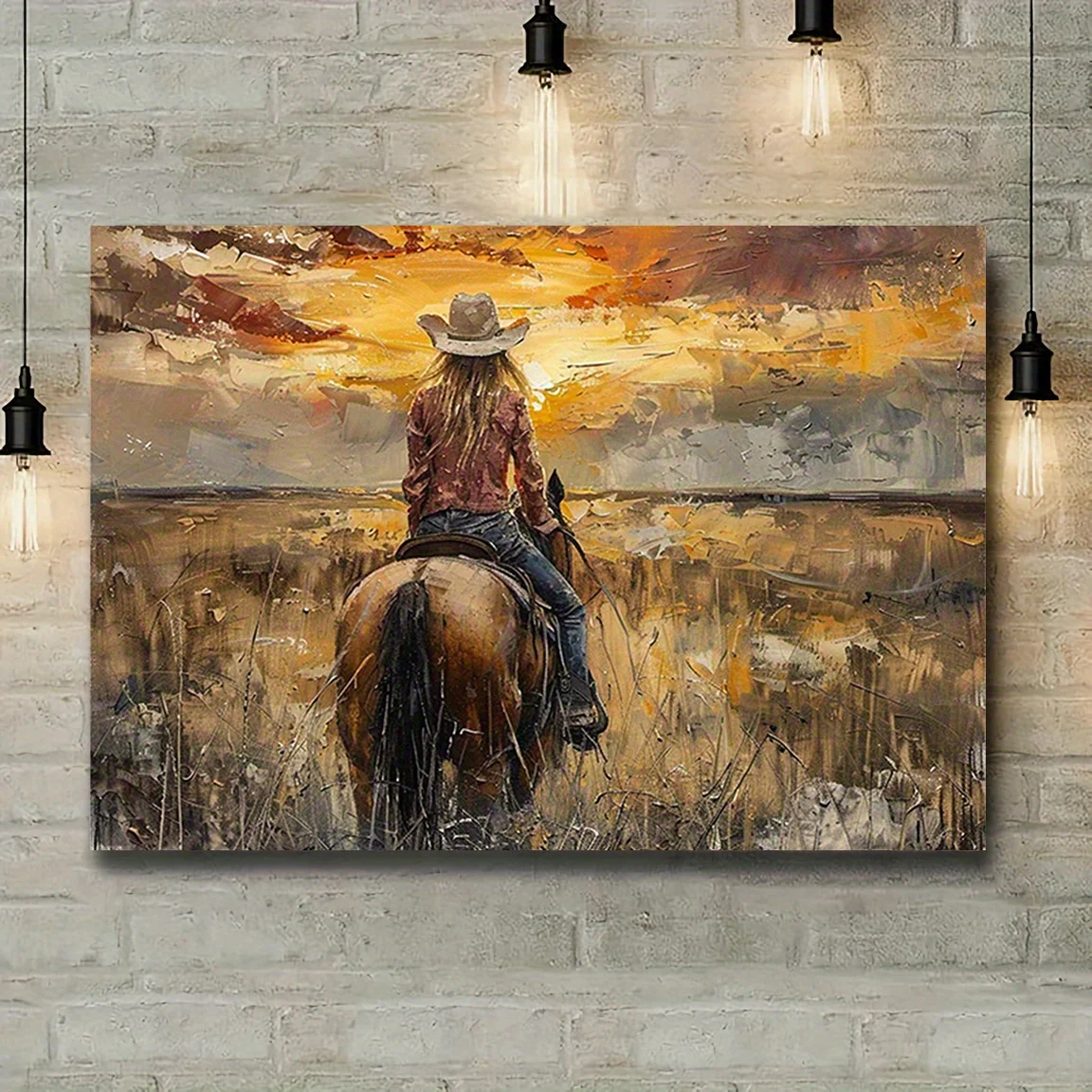 Frameless Canvas Art Print] Western Cowgirl on Horseback Canvas Art Print,Frameless Creative Wall Decor for Home, Office, Cafe