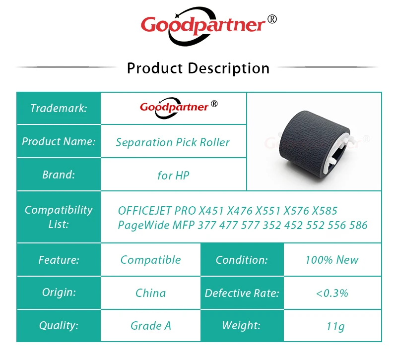 10 CN598-67018 Separation Pick Roller for HP OFFICEJET PRO X451 X476 X551 X576 X585 PageWide MFP 377 477 577 352 452 552 556 586