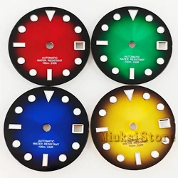 29mm Green luminous watch dial black blue green yellow sterile fit NH34 NH35 movement fit 3 o'clock crown 3.8 o'clock crown