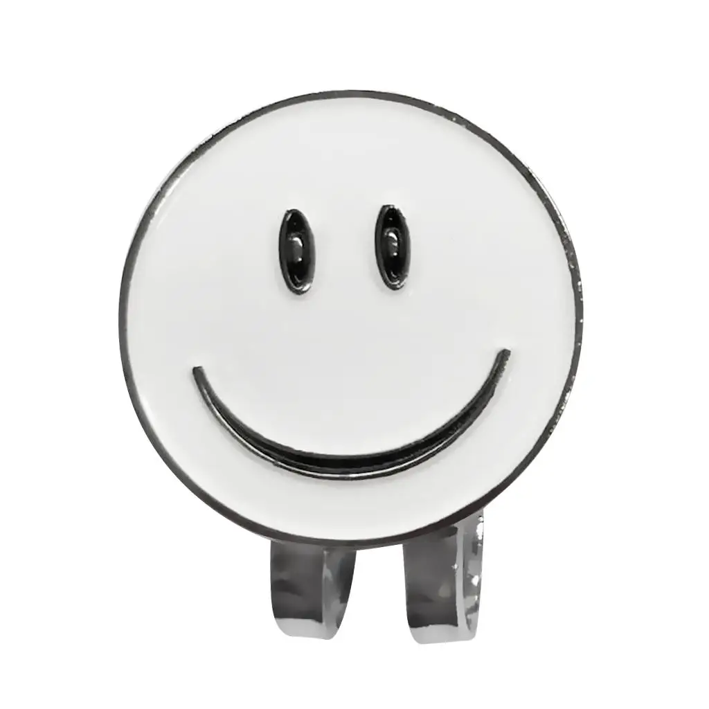 Cute Smile Face Pattern Golf Ball Marker with Magnetic Golf Hat Clip, White