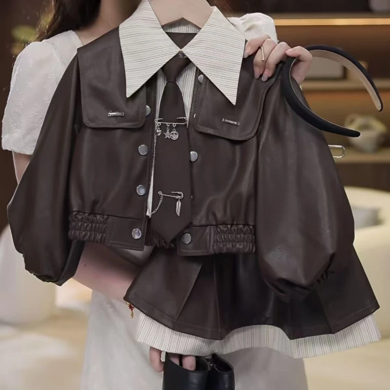 2025 Girls' New Autumn and Winter Stylish Design Casual Jacket and Short Skirt Two-piece Set