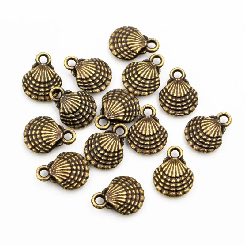 20pcs Charms double sided shell 13x10mm Antique Making pendant fit,Vintage Bronze Tibetan Silver Plated ,DIY bracelet necklace