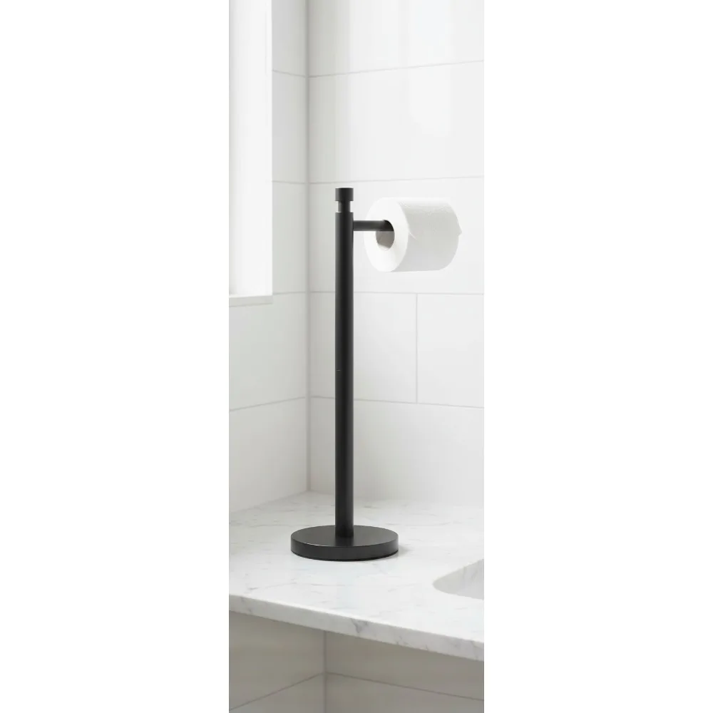 

Freestanding Toilet Paper Holder Stand, Weighted Sturdy Matte Black Stainless Steel with Non-Slip Cap for Modern Bathroom RV