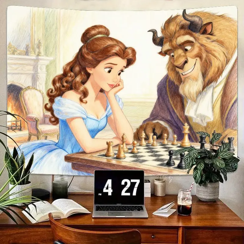 

1 шт. Disney Beauty and the Beast Belle & Beast Chess Game полиэстеровый гобелен настенное искусство для спальни, гостиной, декора, подарок