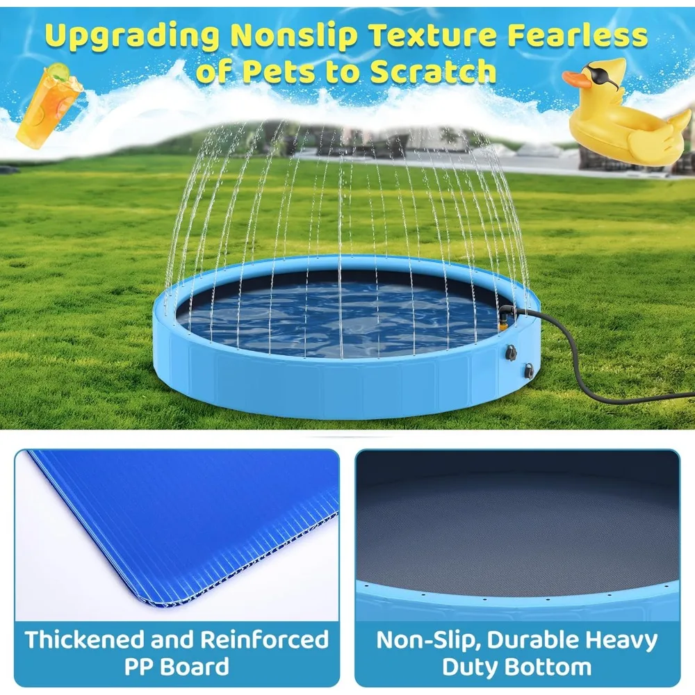 

Dog Pool with Sprinkler, 97'' Foldable Dog Pools for Large Dogs, 2-in-1 PVC Non Slip Pet Bathing Tub for Outdoor Backyard