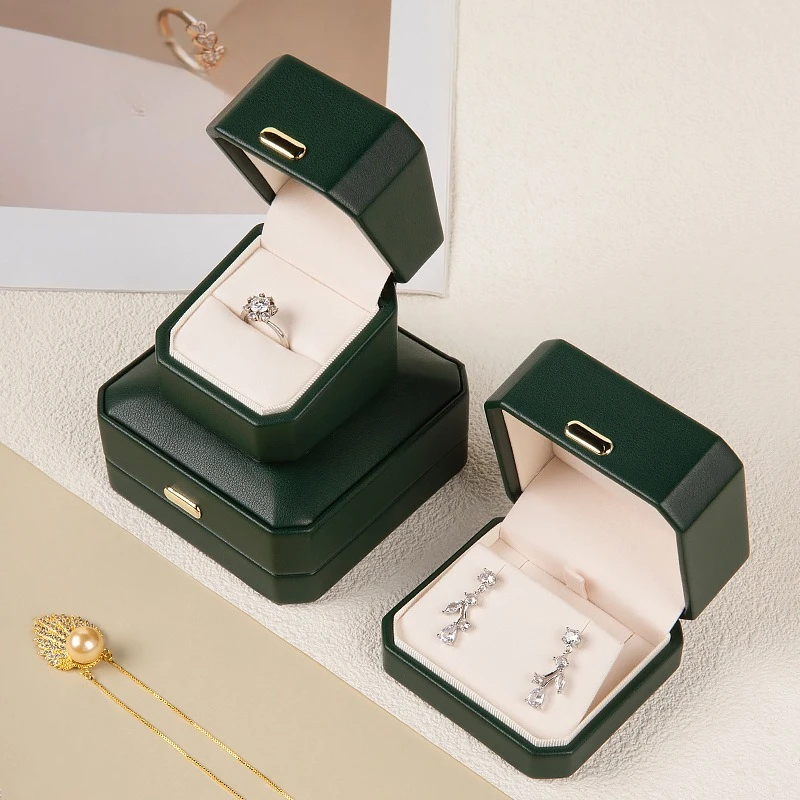 Pu Jewelry Gift Box Set Faux Leather Octagonal Dome Ring/Pendant Box for Wedding Proposal Birthday Party