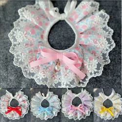 Cat Dog Bibs Collar Floral Embroidery Lace Neck Scarf For Girl Ribbon Bowknot Pet Accessories Luxury Dog Necklace Strap Bandanas