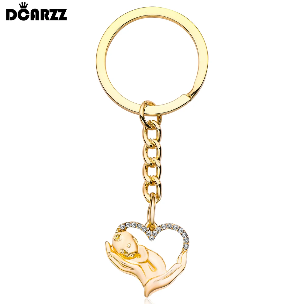 DCARZZ Medical Obstetrics Keychain Creative Heart Baby Pendant Crystal Charm Key Ring Jewelry for Mom Obstetrician Midwives