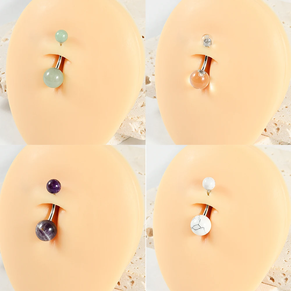 1PC Stainless Steel White Crystal Stone External Threaded Belly Curved Button Rings Navel Belly Bar Piercing Body  Jewelry