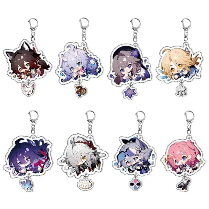 Honkai Star Rail Cosplay Double Pendant Keychain Balde Jingyuan Seele Danheng Kawaii Figure Acrylic Key Chain for Friends Props