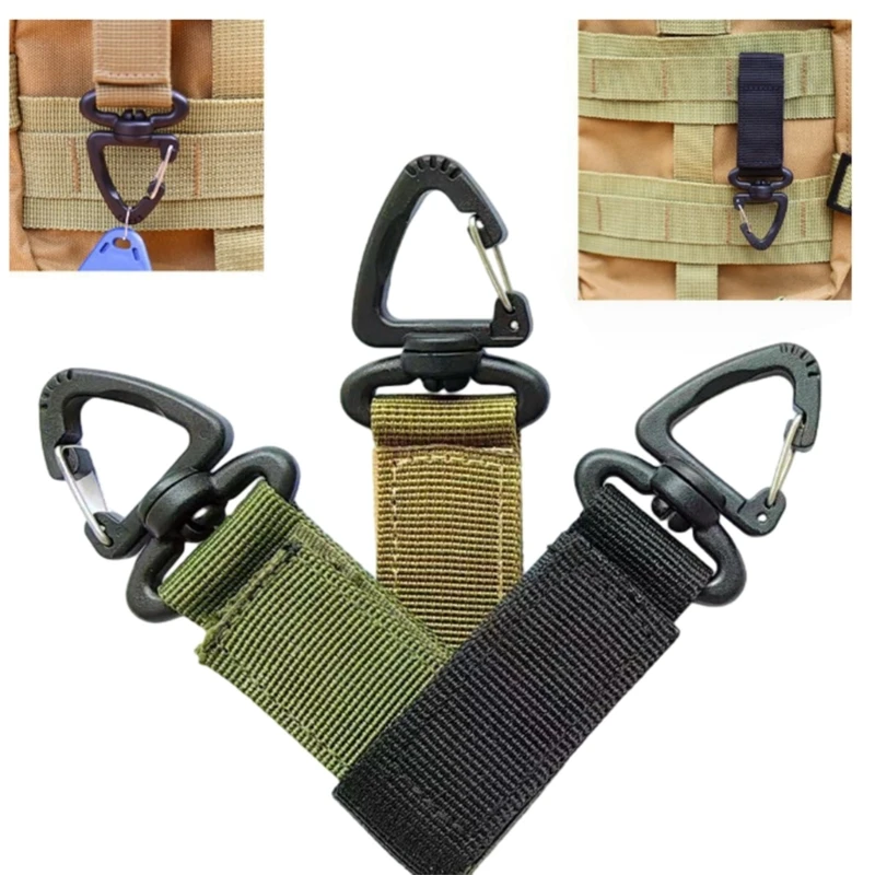 3Pcs Tactically Nylon Webbing Buckle Backpack Hanging Buckle Keychain Belt Clip Carabiner 360 Degree Rotating Strap Clip